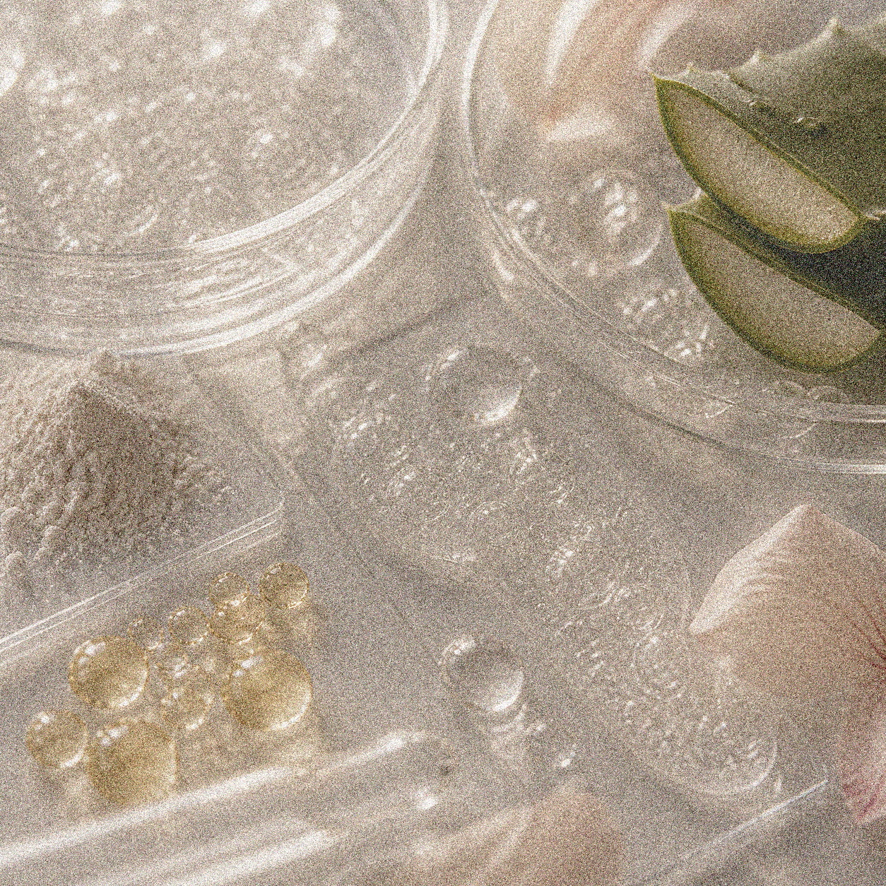 NEVARI Zinc PCA Hydrogel grainy scientific ingredient editorial image