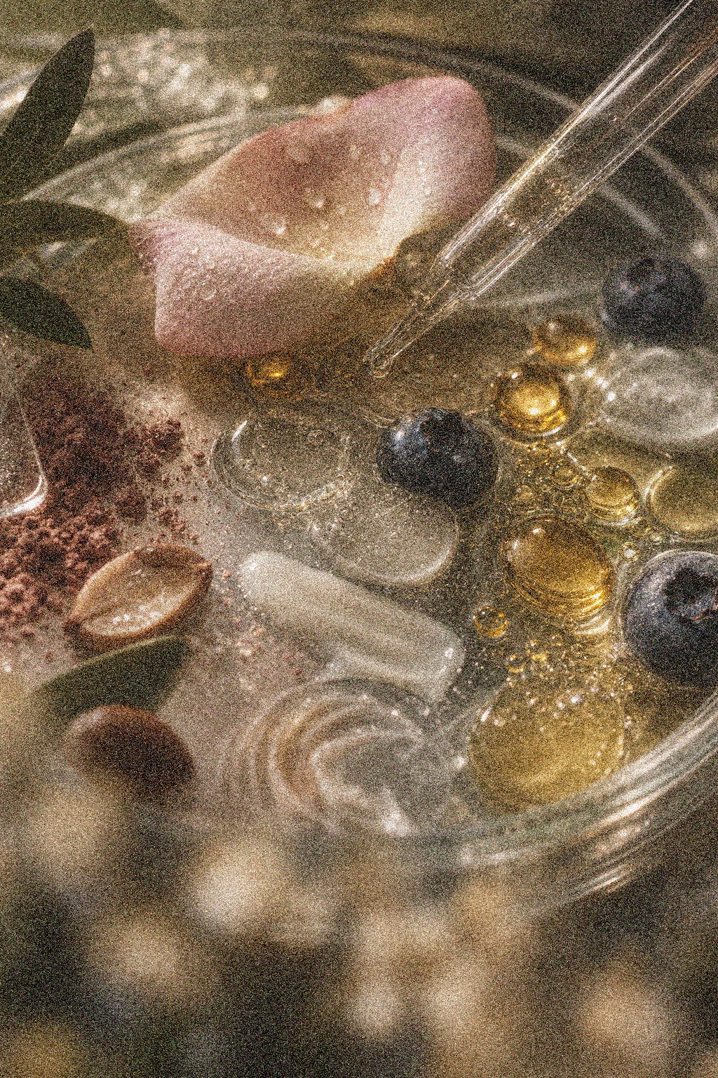 NEVARI Lipochrome Matte - Dusty Rose grainy scientific ingredient editorial image